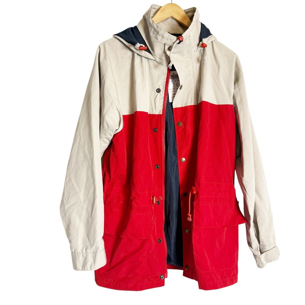 Brandy Melville Jon Galt Red Tan Colorblock Hooded Lightweight Jacket Size S